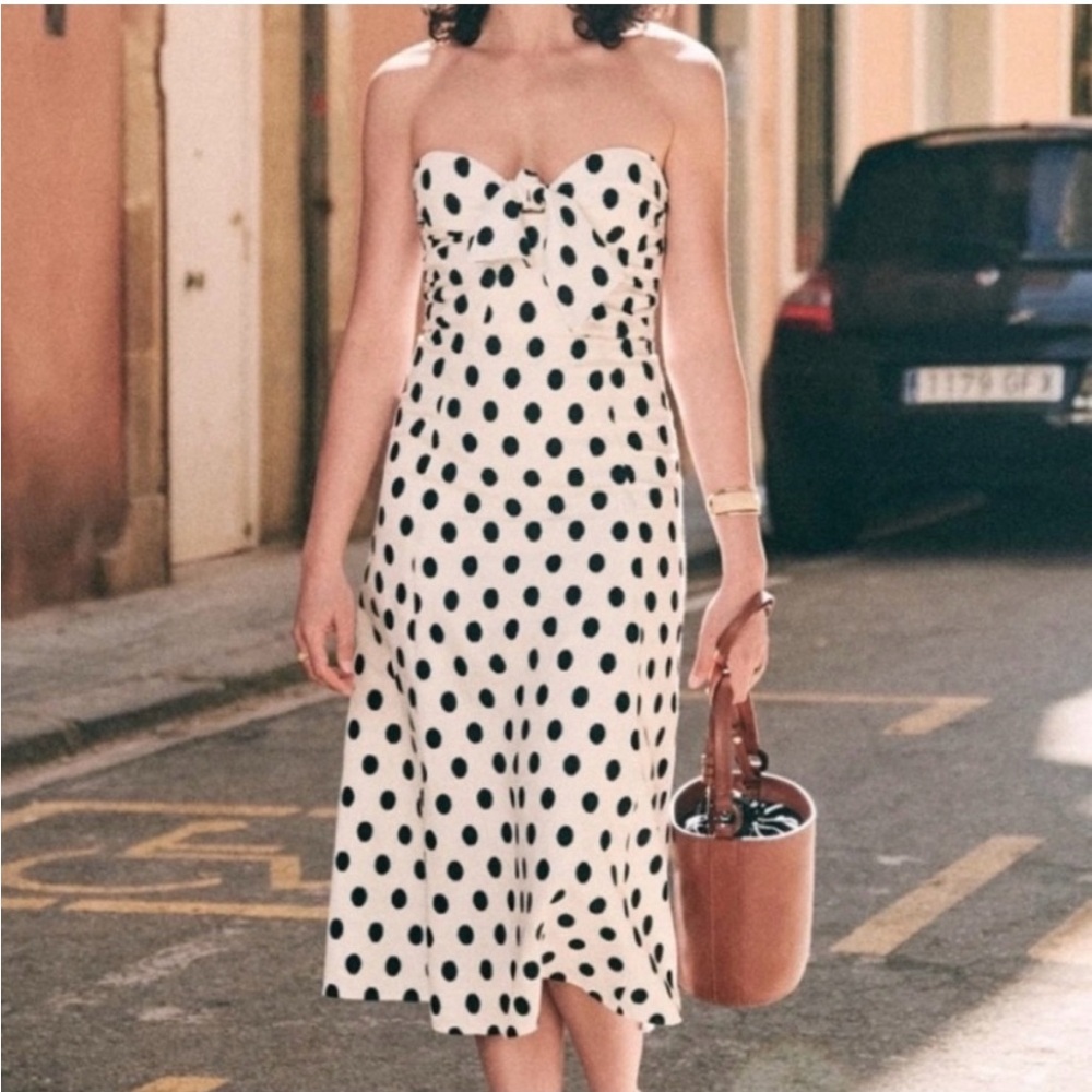 Sézane Strapless Polka Dot Dress